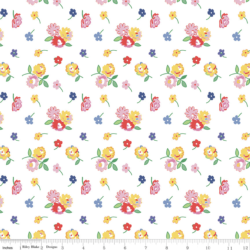 Dear Sweethearts Floral Toss White, sold in 1/2 yard increments, cut continuous, C18092-WHITE