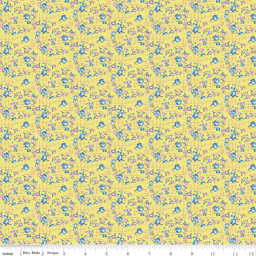Dear Sweethearts Apron Grid Yellow, sold in 1/2 yard increments, cut continuous, C18091-YELLOW