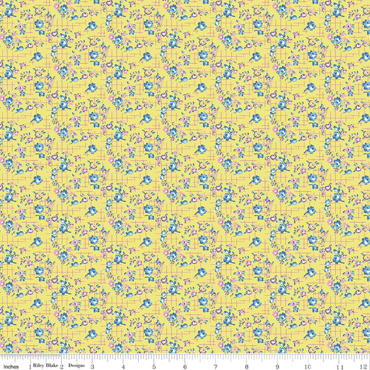 Dear Sweethearts Apron Grid Yellow, sold in 1/2 yard increments, cut continuous, C18091-YELLOW