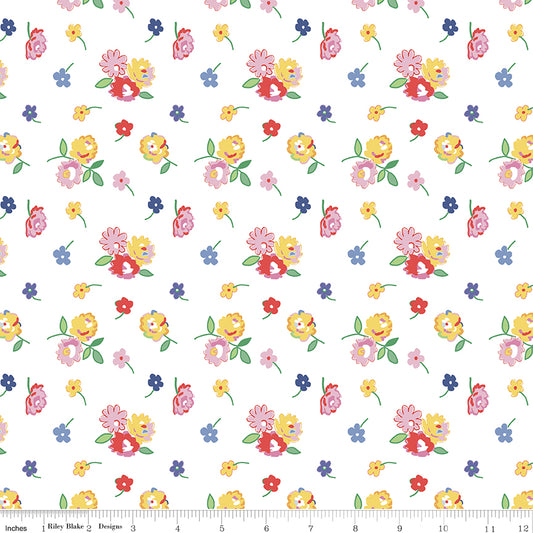 Dear Sweethearts Floral Toss White, sold in 1/2 yard increments, cut continuous, C18092-WHITE