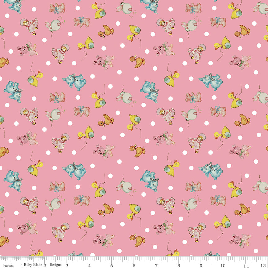 Dear Sweethearts Toy Toss Pink, sold in 1/2 yard increments, cut continuous, C18093-PINK