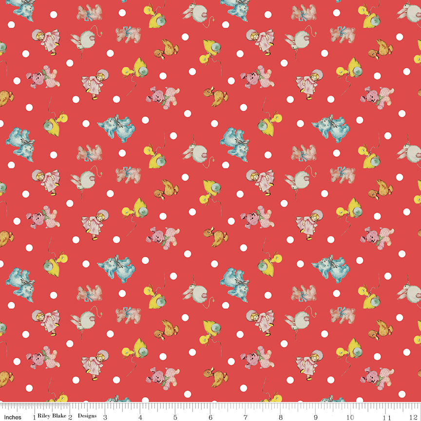 Dear Sweethearts Toy Toss Red, sold in 1/2 yard increments, cut continuous, C18093-RED