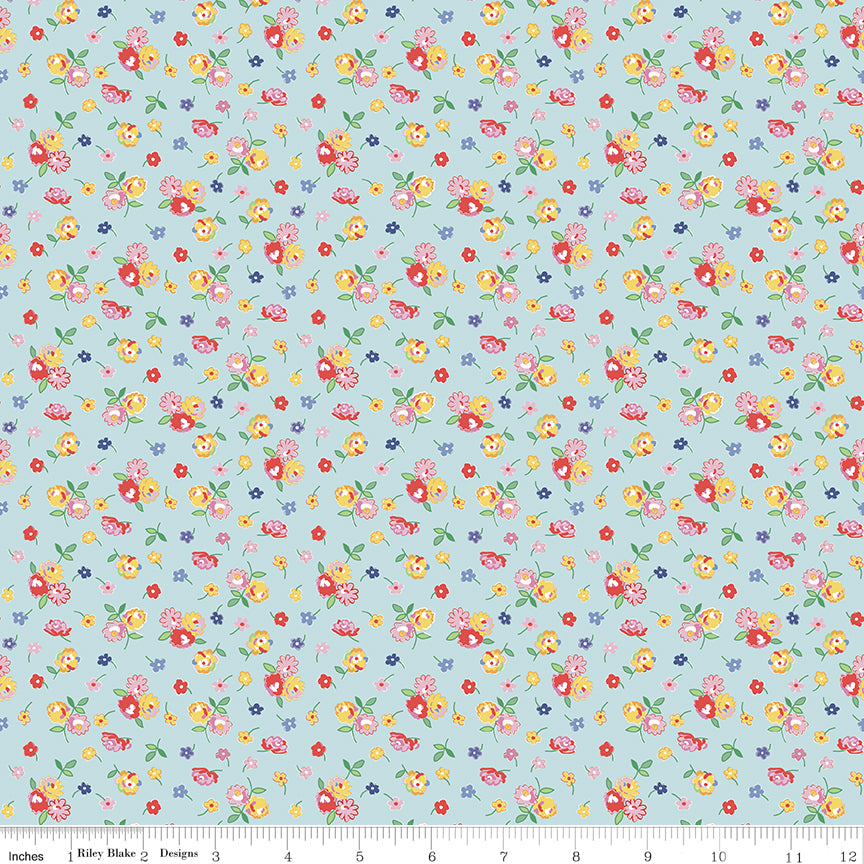 Dear Sweethearts Calico Blue, sold in 1/2 yard increments, cut continuous, C18094-BLUE
