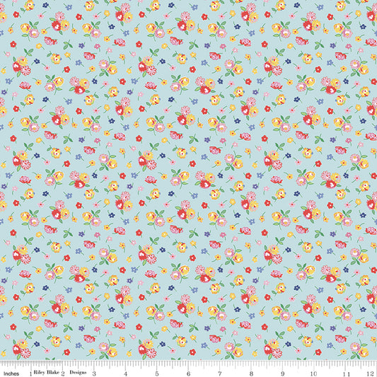 Dear Sweethearts Calico Blue, sold in 1/2 yard increments, cut continuous, C18094-BLUE