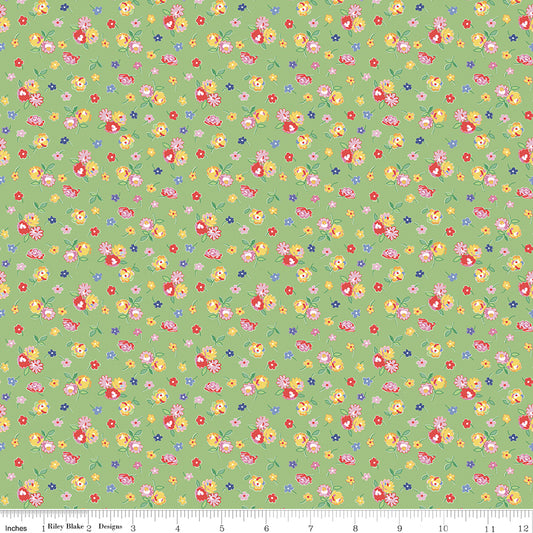 Dear Sweethearts Calico Green, sold in 1/2 yard increments, cut continuous, C18094-GREEN